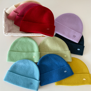 100%绵羊毛线帽克蓝色男女冬季保暖帽子围巾灰色橙色针织帽情侣