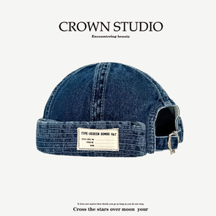 秋冬季水洗牛仔蓝色帽子男款雅痞地主瓜皮帽女潮牌复古日系水手帽