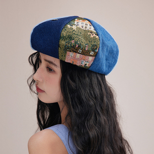 油画太阳神艺术复古贝雷帽小众设计感画家帽女春秋显气质八角帽子