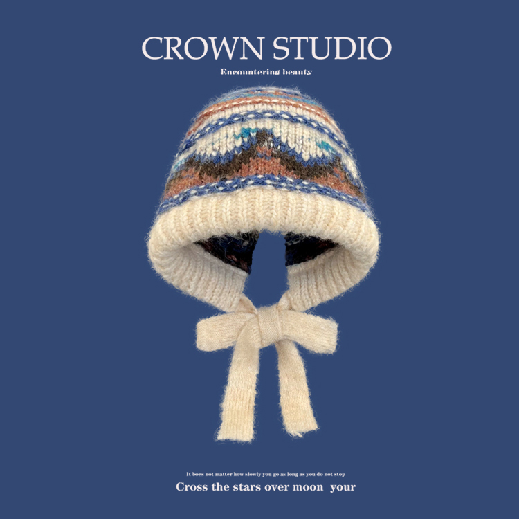 复古费尔岛针织巴拉克拉法帽