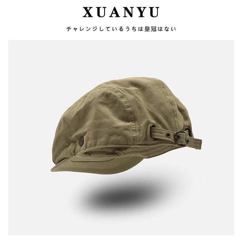 日系ins反戴贝雷帽子男女原宿复古卡其色帽子百搭个性扣前进帽潮