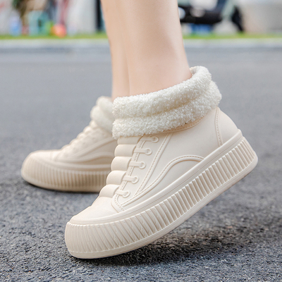 加固定绒雨鞋女士时尚软雨季户外穿加棉舒适短筒厨房工作鞋防水鞋