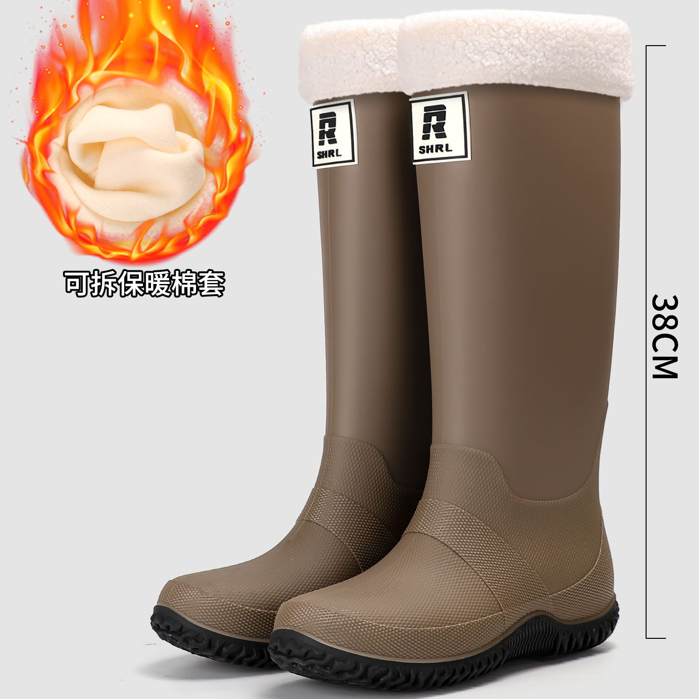 时尚外穿长筒雨鞋男女情侣加绒保暖防水防滑高筒雨靴胶鞋徒步水鞋