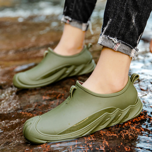 低帮雨鞋男款一体加绒时尚冬天防滑耐磨雨靴厨房工作橡胶鞋防水鞋