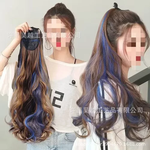 梨花马尾辫大波浪逼真马尾化纤女长卷发挑染假发绑带式