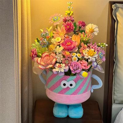 积木花抱抱桶花瓶摆件客厅插花杂物收纳筐