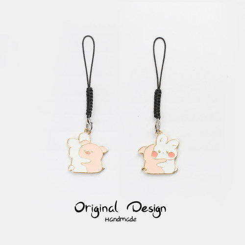 小猪兔子手机挂绳可爱情侣钥匙链