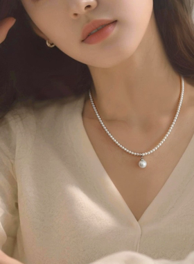 轻奢小众天然淡水珍珠项链女锁骨链高级感毛衣链吊坠女款气质白色