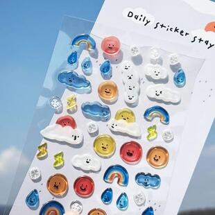 韩国Bonito贴纸 weather天气 太阳云朵雨滴手帐素材果冻pvc装饰贴