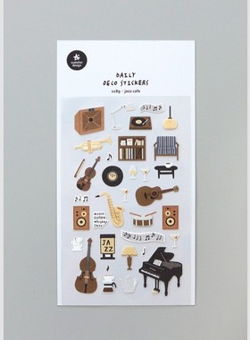 韩国sonia贴纸 jazz cafe爵士咖啡馆 钢琴沙克斯手账素材装饰贴