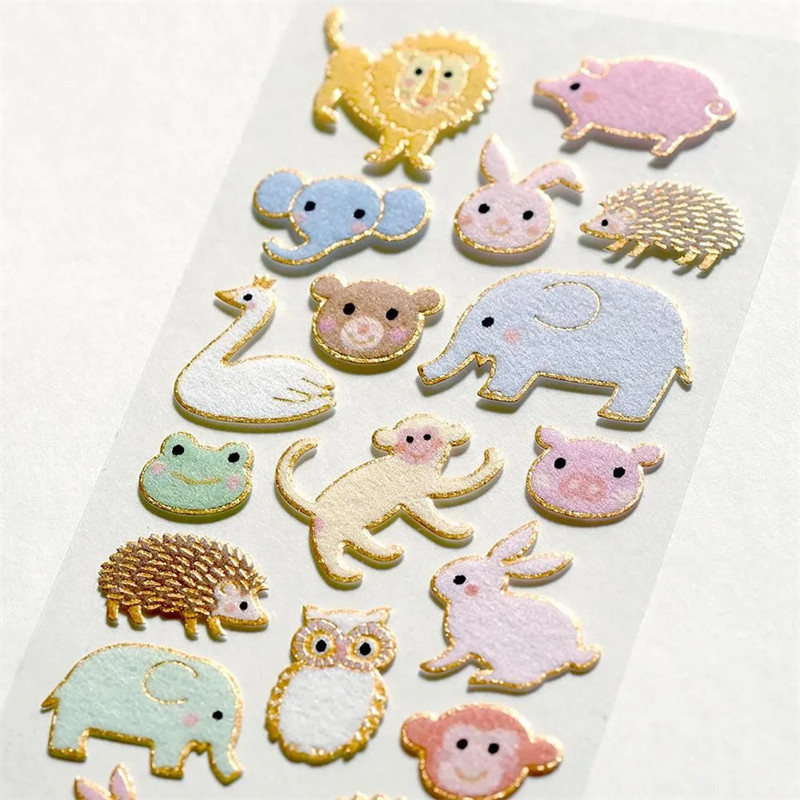 日本G.C.PRESS贴纸 可爱金边动物 狮子大象猴子手账素材diy装饰贴