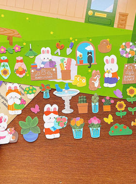韩国Bonito贴纸 bunny's flower 可爱小兔花店手帐素材装饰贴画