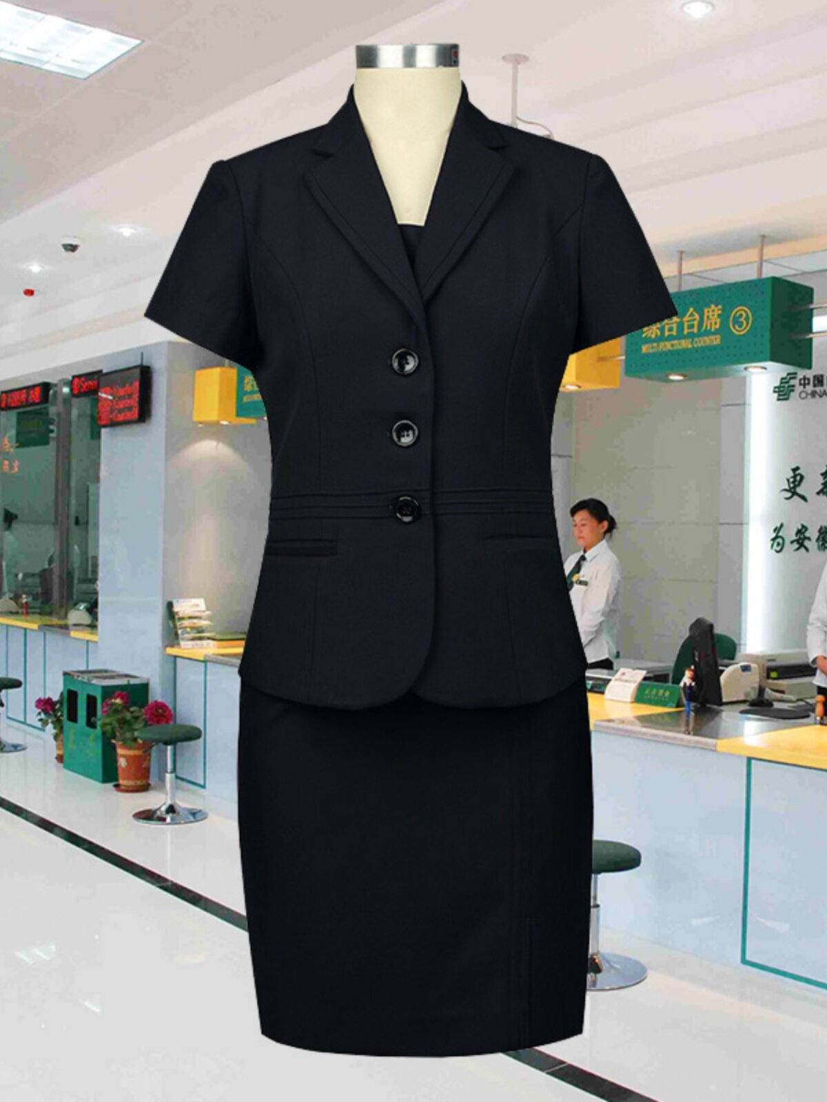 POSTAL SAVINGS BANK OF CHINA WOMENS BANK UNIFORM SHORT SLEEVE JACKET HORSE CLIP POSTAL SAVINGS BANK UNIFORM WORKWEAR WORKWEAR SUMMER
