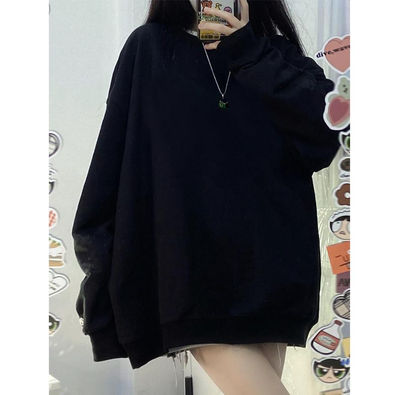 卫衣女春秋oversize小众高街潮牌ins加绒宽松慵懒风黑色上衣外套