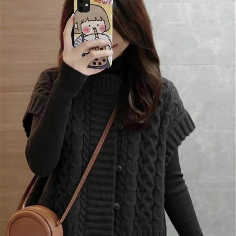 小个子别致坎肩无袖针织马甲女秋冬新款复古百搭时尚叠穿麻花上衣