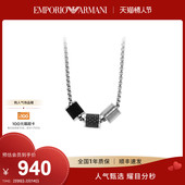 Armani阿玛尼黑色三珠小蛮腰项链男古巴链转运珠潮流小众饰品