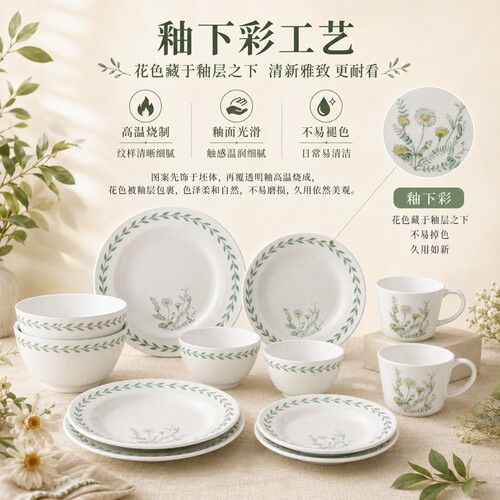 安维娜陶瓷餐具抗菌哑光釉下彩