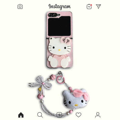 hellokitty猫适用荣耀magicvflip2手机壳三星zflip6/7补妆镜n3flip华为pocket2皮纹razr60小米mixflip2折叠屏