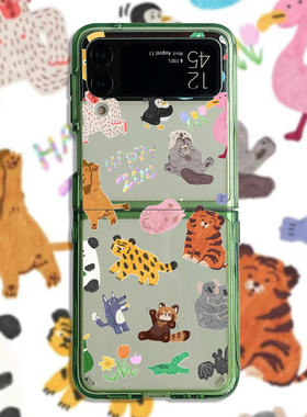 可爱动物适用荣耀magicvflip2手机壳华为purax阔折叠novaflip折叠屏n3flip小米mixflip2透明razr60三星zflip7