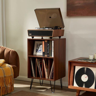 黑胶唱片机柜实木落地音响机柜杂志收纳柜复古沙发边柜角柜置物架
