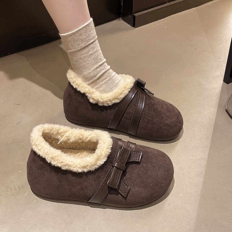 保暖防滑蝴蝶结外穿雪地勃肯鞋