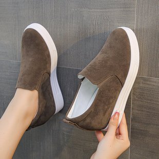 内增高8cm板鞋女2025秋季一脚蹬懒人鞋小个子显腿长运动休闲皮鞋