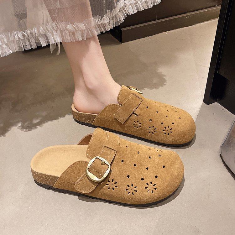 2026春秋时尚勃肯鞋韩系半拖新款百搭平底休闲单鞋一脚蹬包头拖女,女鞋,包头拖,淘宝优惠券,粉丝福利购,淘宝优惠卷