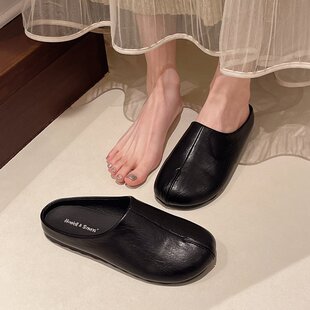 平底小众包头半拖鞋女鞋子外穿2026新款春季软底百搭懒人乐福拖鞋