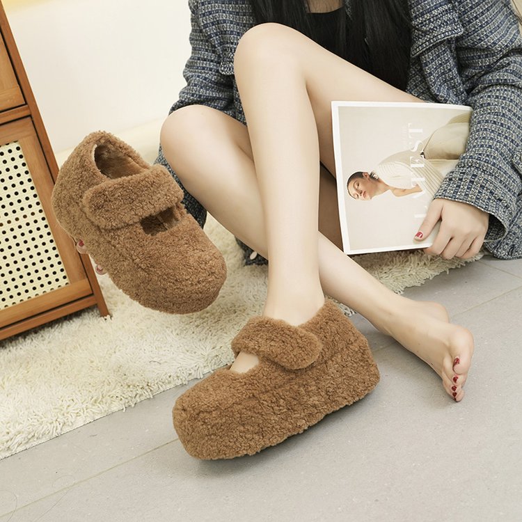 高颜值厚底内增高舒适毛毛鞋女