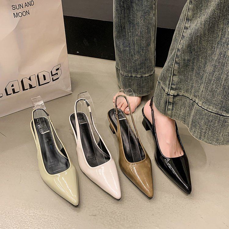 2025新款法式气质包头后空绊带凉鞋女夏漆皮尖头大码时装单鞋5cm,女鞋,时装凉鞋,淘宝优惠券,粉丝福利购,淘宝优惠卷