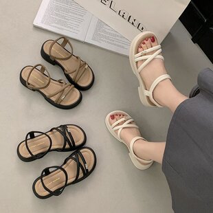 新款 软底凉鞋 网红时尚 韩版 牛筋底平跟平底女学生罗马鞋 2026年夏季