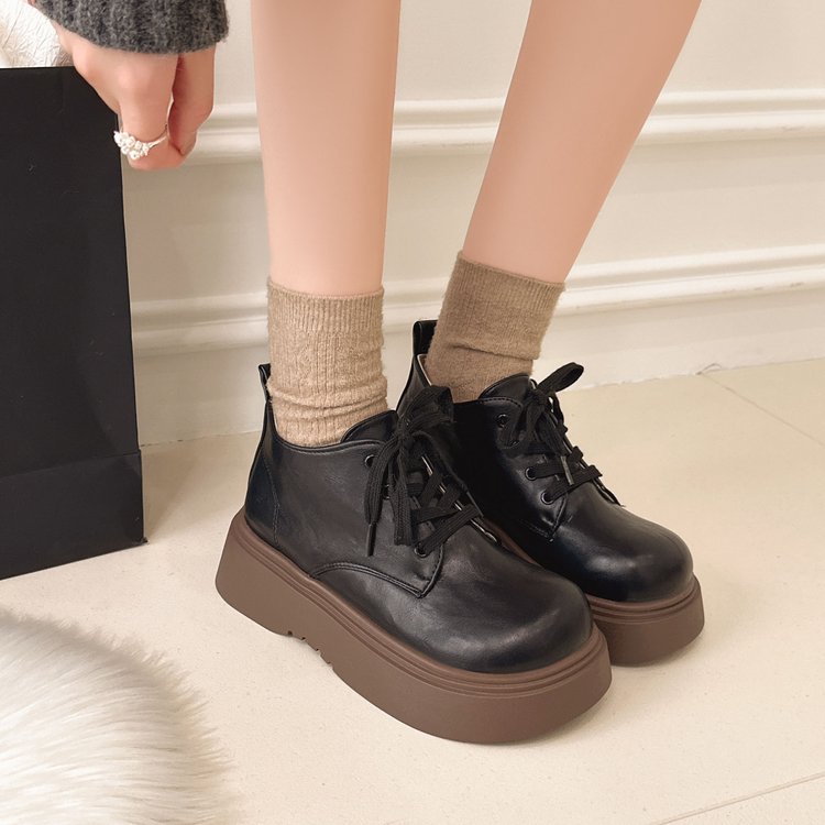 超火增高显瘦英伦低帮加绒小皮鞋