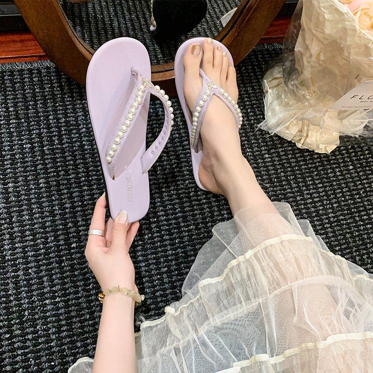 小香风珍珠人字拖鞋女温柔配裙子百搭凉拖鞋休闲时尚个性沙滩半拖,女鞋,人字拖,淘宝优惠券,粉丝福利购,淘宝优惠卷