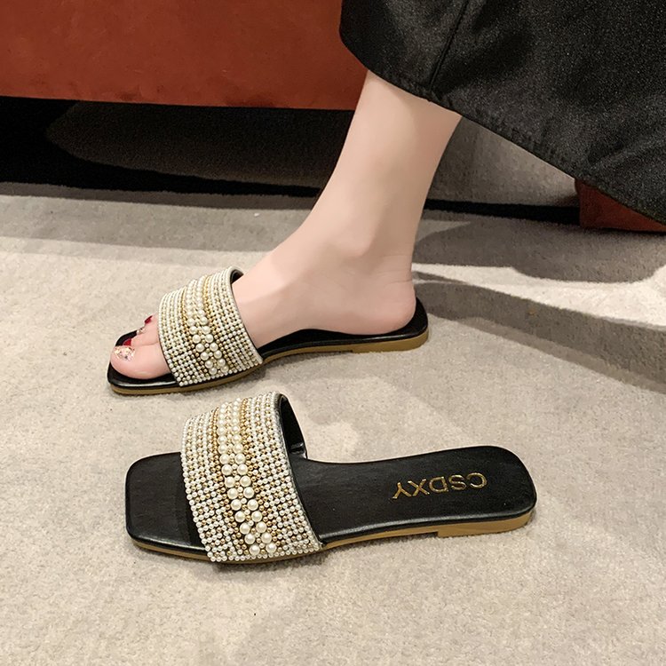 新款温柔气质配裙子平底一字拖