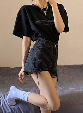 夏季酷女孩百搭可盐可甜洋气减龄炸街胖MM大码高腰牛仔短裤女热裤