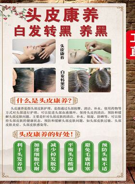 白转黑海报养发馆装饰画生发育发脱发广告毛发结构图植发宣传挂画