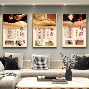 中医理疗养生馆挂画美容院装 饰画推拿拔罐艾灸刮痧按摩贴画海报图
