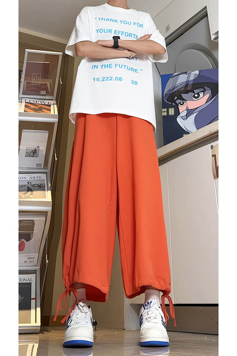 风裤子男士新中式夏季潮牌直筒阔腿系带束脚裤-A1067TP38控59,男装休闲裤,电商B241