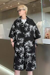 套装夏季新中式短袖短裤男冰丝休闲衬衫一套衣服-A1077TP55 控78图片