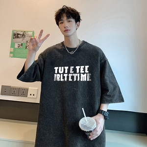 设计感夏季水洗做旧短袖男潮牌美式复古字母印花-A1114TP35控59