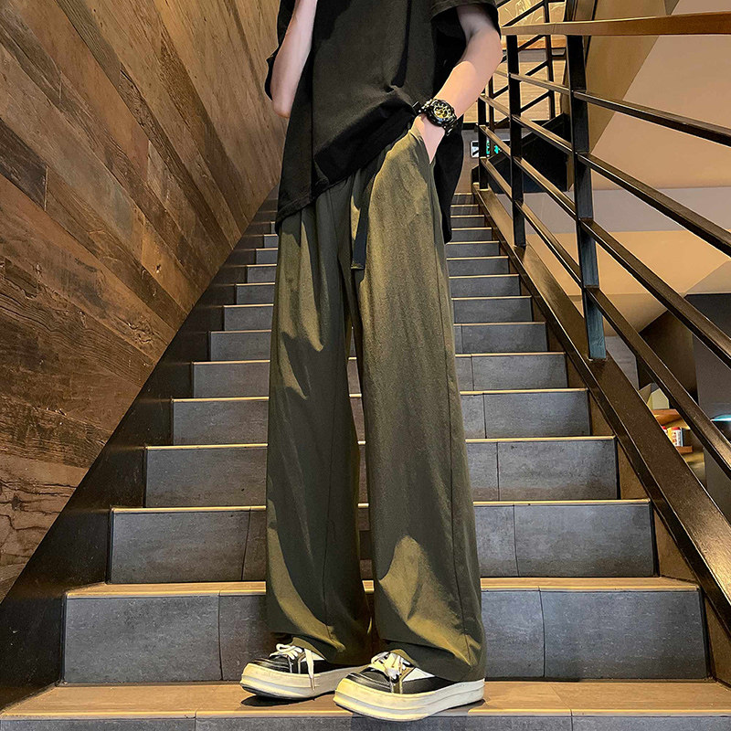 垂坠感高级感西裤男绑腰带裤子冰丝阔腿西装裤潮-A1045TP45控68,男装西裤,电商B241