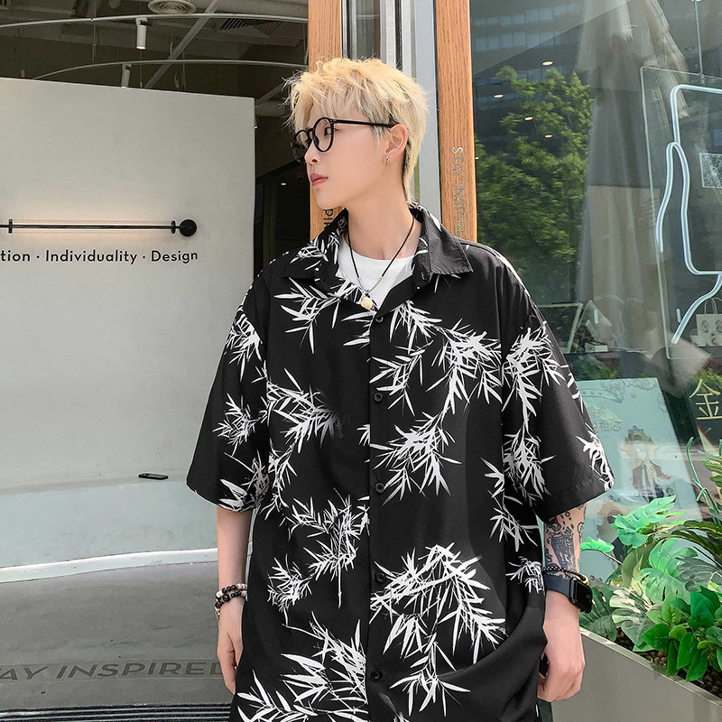 夏季新中式短袖短裤套装男冰丝休闲衬衫一套衣服-A1077TP55控78,男装衬衫,电商B241