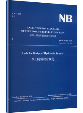 水工隧洞设计规范水利电力专业科技中国水利水电出版社NB/T 10391-2020