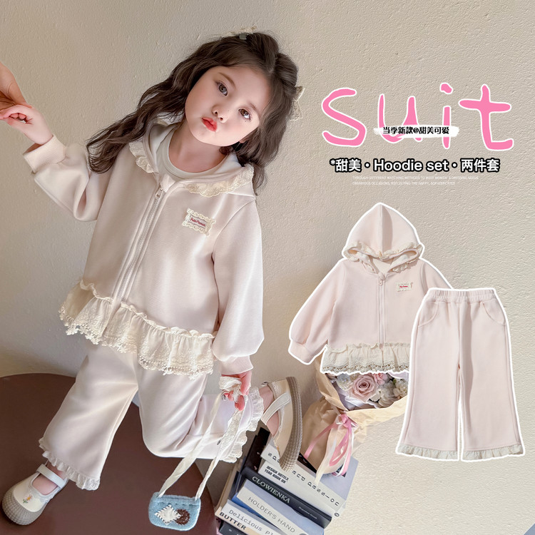 女童套装2025秋装新款洋气儿童连帽上衣裤子宝宝开衫卫衣秋款童装