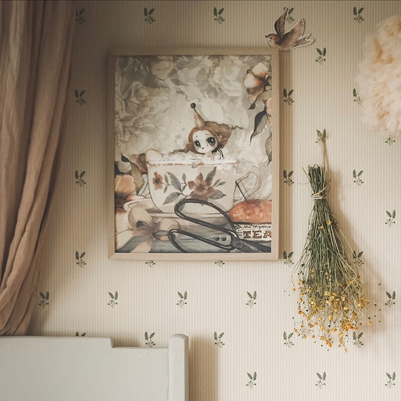 英国原装进口墙纸 Fernwood 儿童房小花条纹 女孩房背景墙壁纸