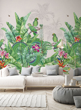 荷兰原装进口壁画 Checking Out Nature 绿野仙踪 鹦鹉树叶墙纸