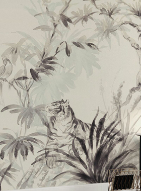 Domestic Vibrance 瑞典原装进口定制壁画 新中式水墨画老虎背景