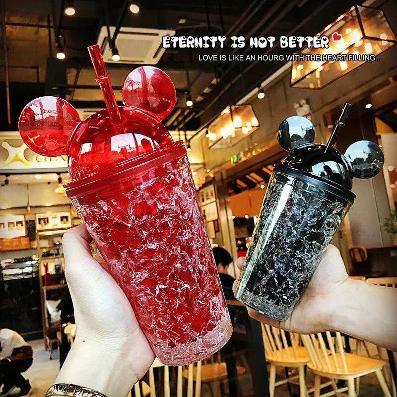 韩版米奇碎冰杯塑料制冷吸管杯成人夏日冰酷杯学生随手杯logo订制
