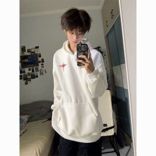 休闲百搭慵懒风套头帽衫 美式 高街hiphop重磅字母刺绣连帽卫衣男款