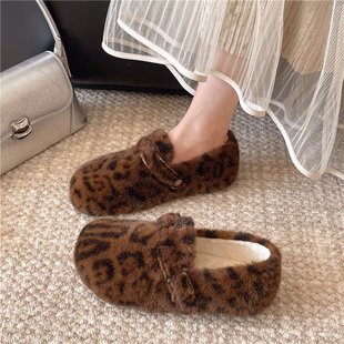 平底加绒毛毛鞋女外穿2025秋冬季新款一脚蹬水貂厚底博肯毛绒棉鞋